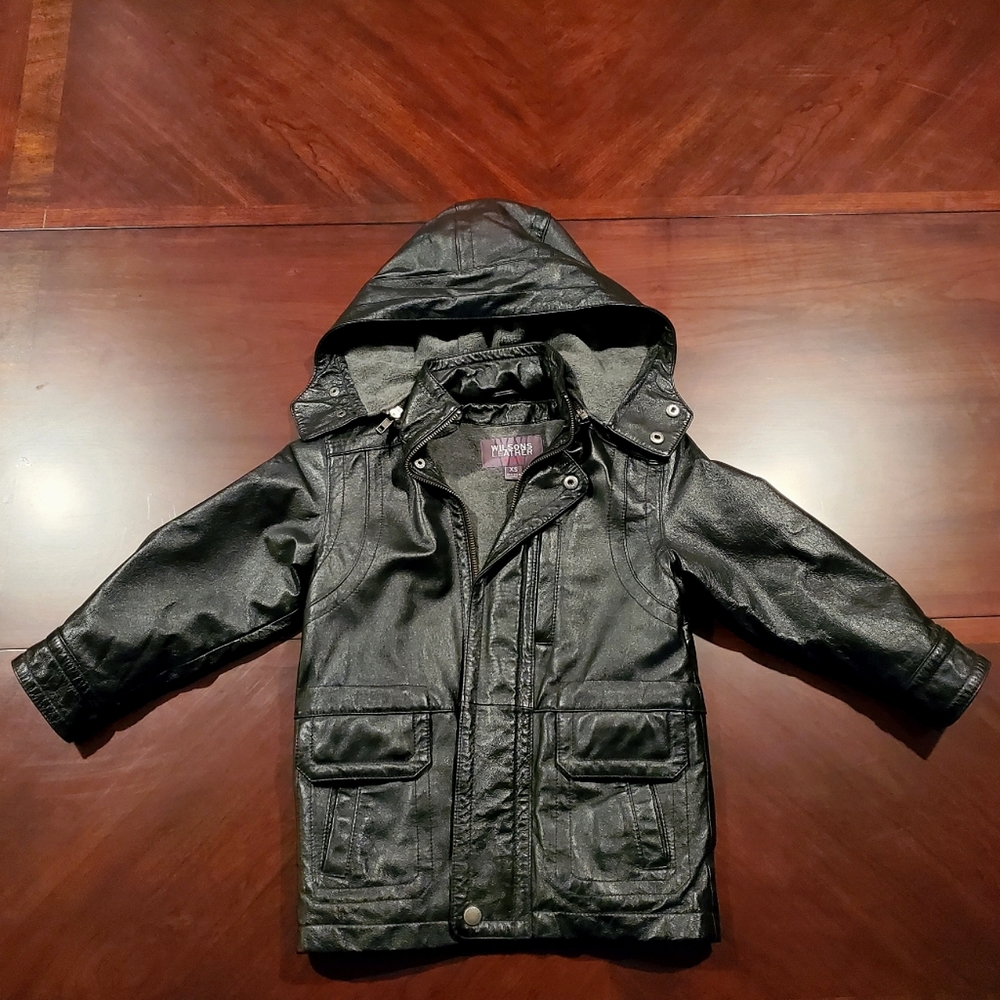 36) WILSON LEATHER Jacket with Hood Kids Sz. XS